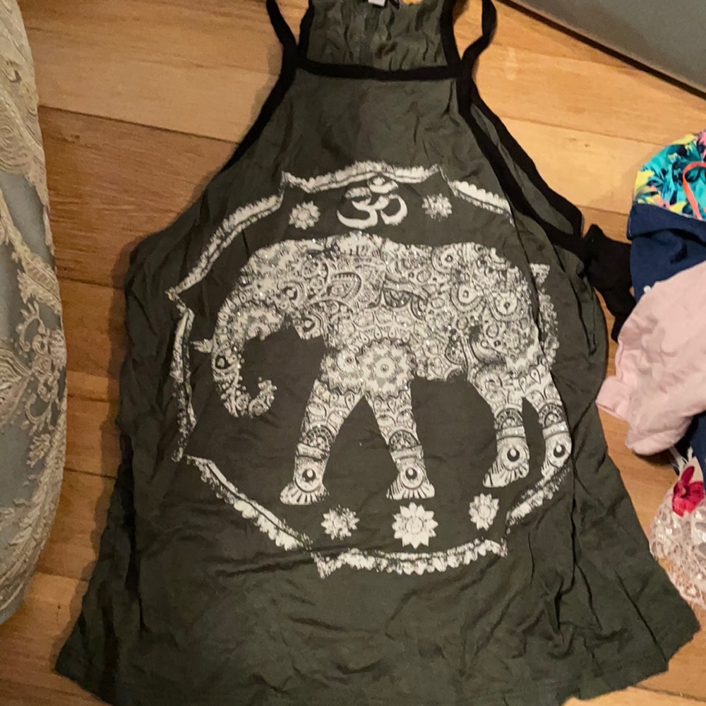 Elephant rhinestone olive tank top